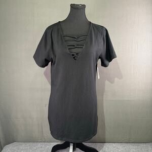 NWT Torrid Top Women 2X Deep V Strappy Classic Capsule Casual Short Sleeve Black